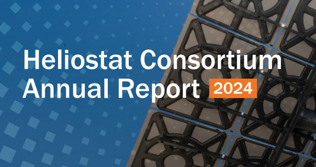 Report cover shows back of heliostat over graphic background